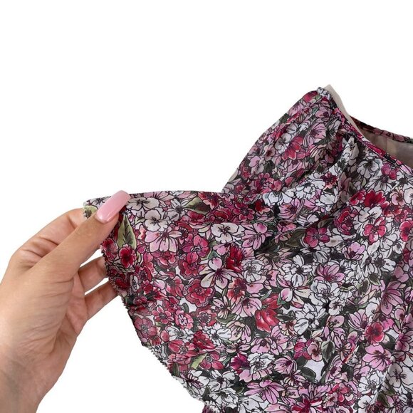 Giambattista Valli x H&M One Shoulder Ruffle Floral Chiffon Dress Pink Size 4 - Picture 10 of 12